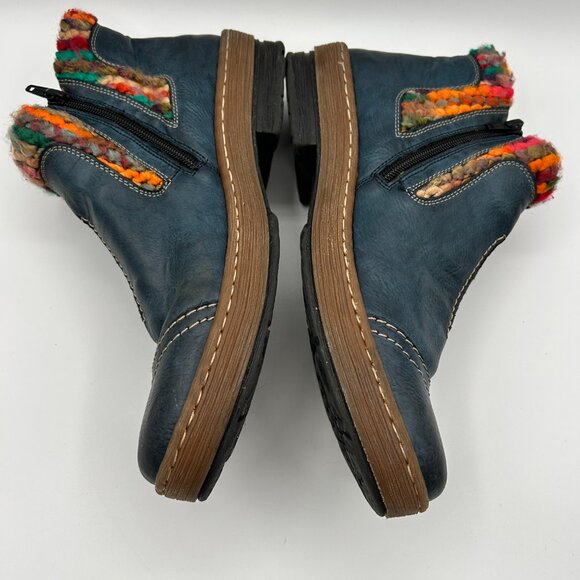 Rieker Boots 41 US 9.5 Blue Leather Felicitas Ankle Booties Sherpa Lined - Picture 10 of 12